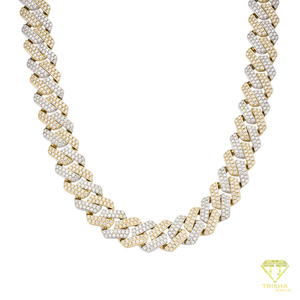 Collar de Cadena Cubana de Dos Tonos con Diamantes Cultivados en Laboratorio, Corte Redondo, Plata de Ley 925, Chapado en Oro, Joyería Hip Hop - Product Image 1