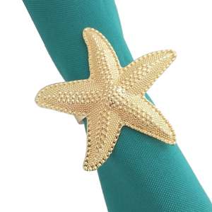 Anneaux de serviette en métal doré en forme d'étoile de mer, décoration de table méditerranéenne - Product Image 2