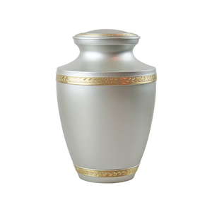 Silver Brass Cremation Urn <b>Keepsake</b> Memorial <b>Ashes</b> Jar Adult Burial Vessel with Gold Band Custom Engraving - Product Image 1