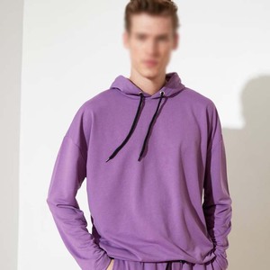 Survêtement à capuche pour homme, couleur unie, violet, coupe ample, avec poches latérales, respirant, en coton, pour l'automne - Product Image 2