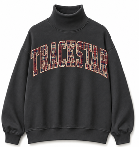 เสื้อสเวตเชิ้ตผ้าฟลีซคอเต่าสีเทาโอเวอร์ไซส์สำหรับผู้หญิง แต่งลายพรางตัวอักษร Trackstar แบบแอพพลิเคชั่น เหมาะสำหรับฤดูหนาว - Product Image 4