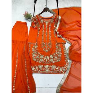 Conjunto de Top y Sharara Amarillo para Fiesta de Diseñador LG para Mujer con Dupatta, Talla L - Product Image 2