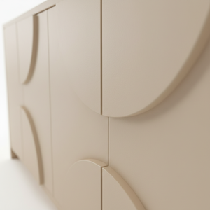 Aparador de Madera Moderno Semicircular con Panel de Media Luna, Mueble de Almacenamiento de Madera con Panel de Arco de 4 Puertas, Diseño de Arco Moderno - Product Image 3