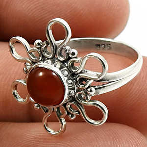 925 Sterling <b>Silver</b> Carnelian Gemstone <b>Ring</b> Natural Handmade Round Cut Gemstone Bohemian Jewelry Woman <b>Solitaire</b> Tribal <b>Ring</b> - Product Image 2