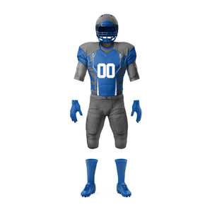 American Football Uniform Set Blue Gray V-Neck Short Sleeve <b>Moisture</b> Wicking Polyester Jersey with Pants <b>Gloves</b> and Cleats - Product Image 6