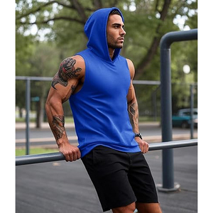 Men's Summer Workout Vest Loose Style Sleeveless Hoodies with Big Pocket Men's Tank Tops Breathable Cheap Price Customization - Product Image 4