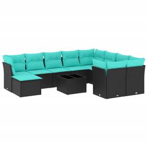 ชุดโซฟาลานบ้านหวายโพลีสีดำ 11 ชิ้นพร้อมเบาะรองนั่ง ชุดสวนสวยหรู - Product Image 2