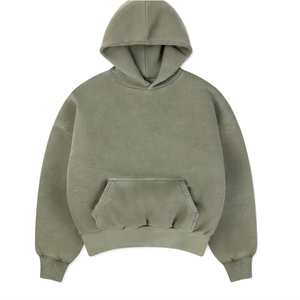 Sweat à capuche baggy surdimensionné pour hommes de qualité hiver Streetwear conception d'épaule tombante sans ficelle Boxy Fit poids lourd teint uni - Product Image 5
