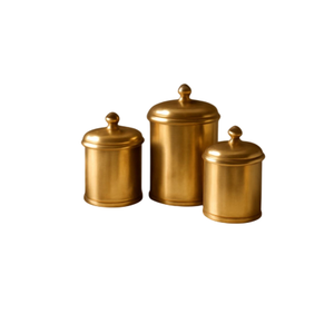 Stackable Golden Brass <b>Canister</b> <b>Set</b> Cylinder Shape Airtight Lid <b>Kitchen</b> Spice Storage Vintage Design Metal Container - Product Image 1
