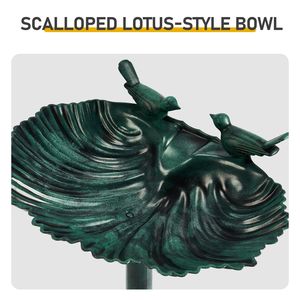 Vasca per Uccelli in Resina Verde Scuro 50*36*81cm con Fontana Solare 1.4W e Bordo a Conchiglia per il Birdwatching in Giardino - Product Image 6