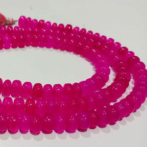 Cuentas redondas lisas de calcedonia rosa intenso natural de 8 mm, vendidas por hebra de 8 pulgadas de largo - Product Image 2