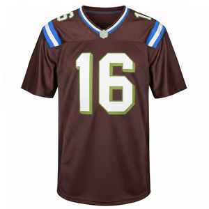 Maillot de football personnalisé unisexe marron numéro 16, col en V, manches courtes, respirant, anti-transpiration, antibactérien, en polyester pour équipe - Product Image 5