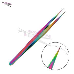 Pinzas de pestañas profesionales de acero inoxidable al por mayor, logotipo personalizado de alta calidad, extensión recta para uso en salón con punta puntiaguda - Product Image 3