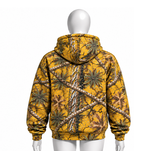 Mustard Nature Print <b>Zip</b> Up <b>Hoodie</b> Mens Outdoor Casual Hooded Sweatshirt with Drawstring Front <b>Pockets</b> Warm Streetwear Jacket - Product Image 2