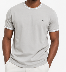 T-shirts pour hommes à col rond avec bordure contrastée, logo personnalisé, 100% coton, coupe slim décontractée, streetwear, personnalisation OEM ODM en gros - Product Image 2