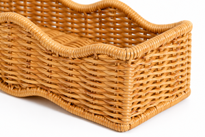 Handwoven Wavy <b>Edge</b> Rattan Tray / Decorative Wicker Organizer Basket - Product Image 2