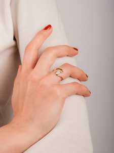 Bague en diamant ovale de culture unique, coupe vague, pour femme, en or massif 14 carats, délicate, pour fiançailles, promesse, cadeau pour petite amie - Product Image 3