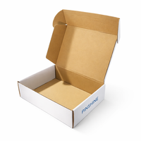 Boîte de livraison pliable de haute qualité avec logo personnalisé, extérieur blanc, intérieur en carton kraft brun, rabat avant imprimé