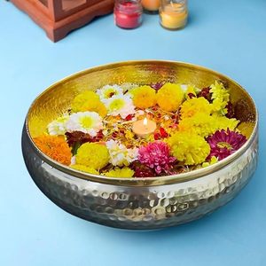 Handcrafted Hammered Golden Metal Urli Bowl Floating Candles Flowers Decorative Brass Finish <b>Tea</b> <b>Light</b> Holder Lid <b>Christmas</b> Home - Product Image 3