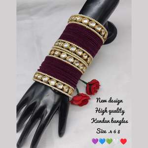 <b>Gold</b> Plated Kundan Stone and <b>Pearl</b> Velvet Bangle Set 11151736LG_2.4-Exquisite <b>Pearl</b> <b>Bracelets</b> - Product Image 2