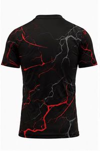 Men's Black Red Lightning Print Short Sleeve <b>Compression</b> Shirt Crew Neck Moisture Wicking Fitted Polyester Sport Top - Product Image 2