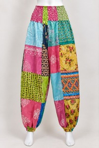 Women Boho Patchwork Printed Knit Breathable <b>Summer</b> <b>Trousers</b> Elastic Mid Waist Wide Leg Casual Beachwear - Product Image 3