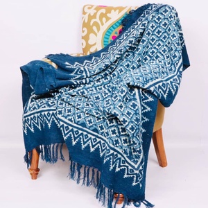 Floral Print <b>Indian</b> Handmade Hand Block Printed 100% Organic Cotton Eco-Friendly Soft <b>Throw</b> Modern Decorative Blanket Tassels - Product Image 4