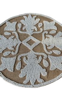 Beaded Floral <b>Table</b> Runner Unique Ivory Green Flower Design Handmade Embroidery placemat for Drinkware Artisan Beaded <b>Table</b> <b>Mat</b> - Product Image 2