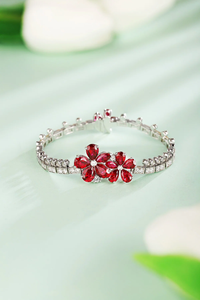 Romantic <b>Bracelet</b> With Pear Cut 925 Silver <b>Red</b> Gemstone Flower Design And Diamond Accents For Women Wedding Jewelry - Product Image 3