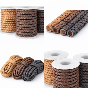 Durable Round <b>Braided</b> Leather Lace 5mm Stitched Jewelry <b>Cord</b> for Western Bolo Ties & Apparel Design Bulk Wholesale Supply - Product Image 1