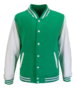 Plain Green Wool Canvas Stand Collar Custom Varsity Baseball Jacket for Men with White Sleeves - Product Image 2