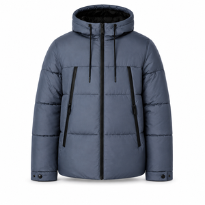 Blouson matelassé à capuche de haute qualité avec matelassage horizontal large, doublure noire, poche intérieure zippée, chaud, pour l'hiver, style streetwear décontracté - Product Image 1