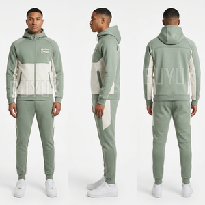 Ensemble de survêtement marron pour homme, manches longues, fermeture éclair, vêtements décontractés d'automne, polyester et coton, coupe régulière, pantalon de jogging, couleur unie, poches latérales - Product Image 4