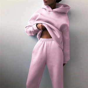 Sweat-shirt à capuche pour femme, en polaire, manches longues, vêtements de sport décontractés, coupe ample, ensemble deux pièces, couleur unie, toutes saisons, ensemble pour femme - Product Image 4