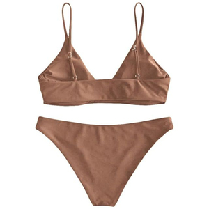 Ensemble de bikini triangle uni pour femme OEM, en spandex et nylon extensible, maillot de bain deux pièces, bas de bikini coupe classique - Product Image 3