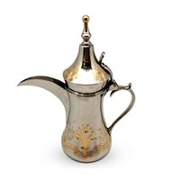 Dallah arabe de luxe dorée avec poignée ergonomique en bois, cafetière traditionnelle en acier inoxydable du Moyen-Orient pour le Majlis