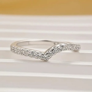 925 <b>Silver</b> 0.5 Carat Moissanite Round Cut in White Gold Plated Curved Certified Wedding Band Jewelry D Color VVS Clarity Woman - Product Image 4