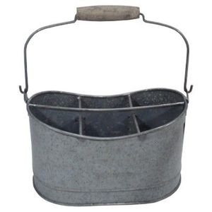 Porta Utensilios de Mesa de Metal con Acabado Rústico en Cobre, Tres Compartimentos Separados y Práctico Anillo Central para Transportar Cubiertos - Product Image 3