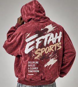 เสื้อฮู้ดดี้โอเวอร์ไซส์สีแดงเลือดหมูสำหรับผู้ชาย ยี่ห้อ EFTAH แบบสวมหัว มีลายพิมพ์ตัวอักษรด้านหน้าและกระเป๋าแบบจิงโจ้ - Product Image 6