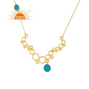 Collier Matrix Turquoise Pierres Précieuses 14k Plaqué Or Fournisseur de Bijoux Designer Collier en Argent Sterling 925 Collection Vintage - Product Image 4