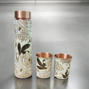 Juego de Regalo de Botella de Agua de Cobre Puro de Alta Calidad con Dos Vasos Impresos, Recipientes Reutilizables para Bebidas Deportivas, Recipiente Metálico para Hidratación - Product Image 3
