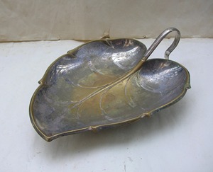 Silver Leaf Shape Embossed Metal <b>Tray</b> With Floral Design Decorative Serving Plate Suitable For <b>Snacks</b> Dry Fruits And Table Decor - Product Image 1