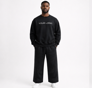 New Plain Men's Tracksuit <b>Set</b> Oversized Streetwear Fleece Crew Neck Sweatshirt and Wide Leg Baggy Pants Loungewear <b>Set</b> 2026 - Product Image 1