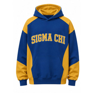 Sweat-shirt à capuche décontracté en polaire pour homme Sigma Chi, bleu et or, avec lettrage 1855 et poche, coupe classique, pour l'automne - Product Image 5