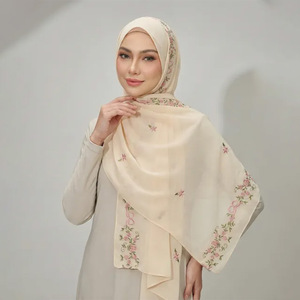 Luxury Women's Chiffon <b>Shawl</b> with Embroidery Long Length Digital Print Instant Hijab Muslim Scarf - Product Image 4
