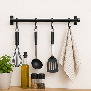 Top Quality Wall Mounted <b>Kitchen</b> Utensil Hanger Rail with S-<b>Hooks</b> Matte Black Carbon Steel Pot & Pan Rack <b>Kitchen</b> Organization - Product Image 6