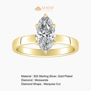 Bague de fiançailles plaquée or, coupe marquise, style solitaire diamant, pour femme, bague de mariage, design minimaliste, bijoux fins - Product Image 6