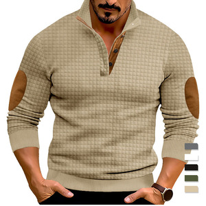 Sudadera de Forro Polar para Hombre, Cuello con Botones, Diseño Cuadrado Pequeño, Ligera, Estilo Casual Deportivo, Manga Larga - Product Image 2