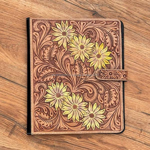 New Hand-Tooled <b>Leather</b> Portfolio Floral <b>Leather</b> Journal Covers Western Sunflower Planner Legal Pad Notebook Envelope Portfolio - Product Image 2