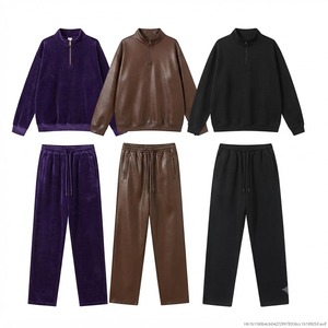 Ensemble de survêtement unisexe couleur unie avec demi-fermeture éclair, coupe ample, sweat-shirt en coton long et pantalon à cordon de serrage, tenue décontractée d'automne - Product Image 4